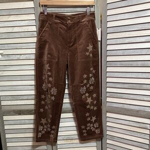 Anthropologie Pilcro and the Letterpress Brown beaded Star and Flower Pants